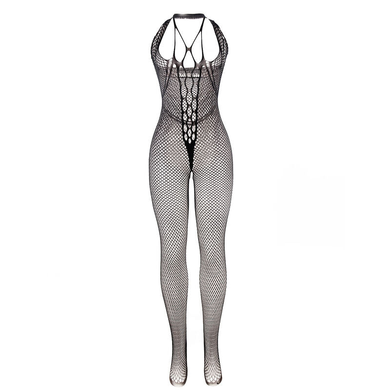 BODYSTOCKING LUNGO IN RETE, SPALLINE INCROCIATE, NERO TAGLIA UNICA