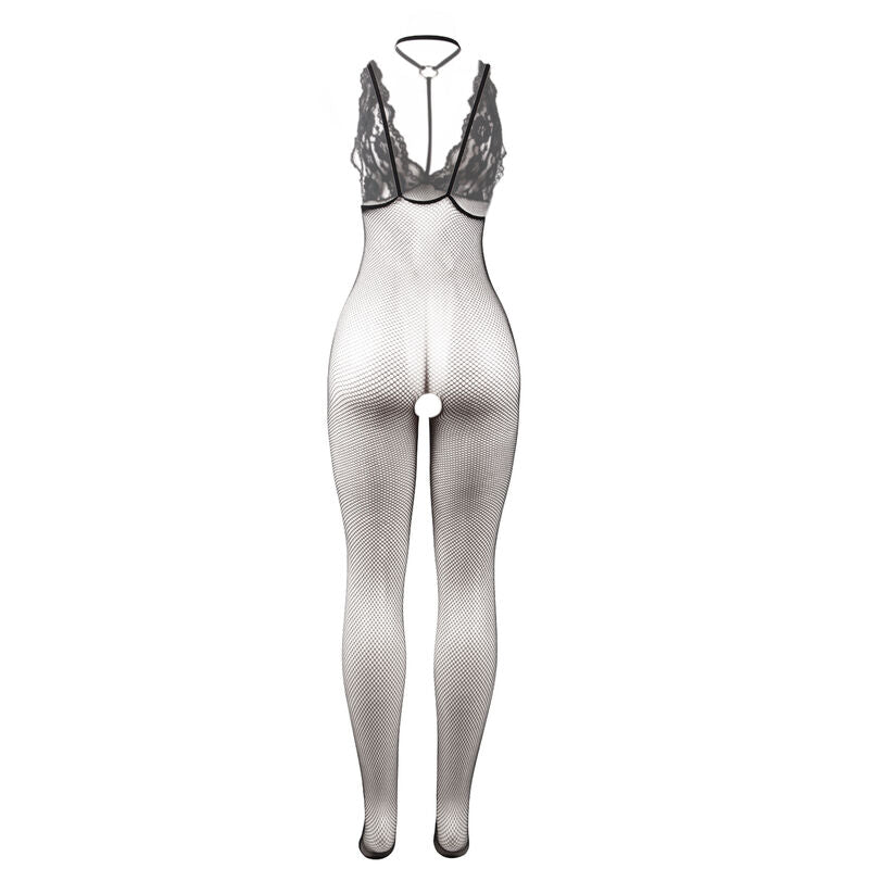 BODYSTOCKING A RETE TRASPARENTE CROTCHLESS, NERO, ELASTICO E SENSUALE