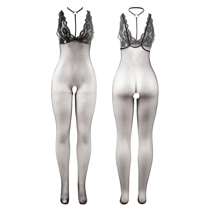 BODYSTOCKING A RETE TRASPARENTE CROTCHLESS, NERO, ELASTICO E SENSUALE