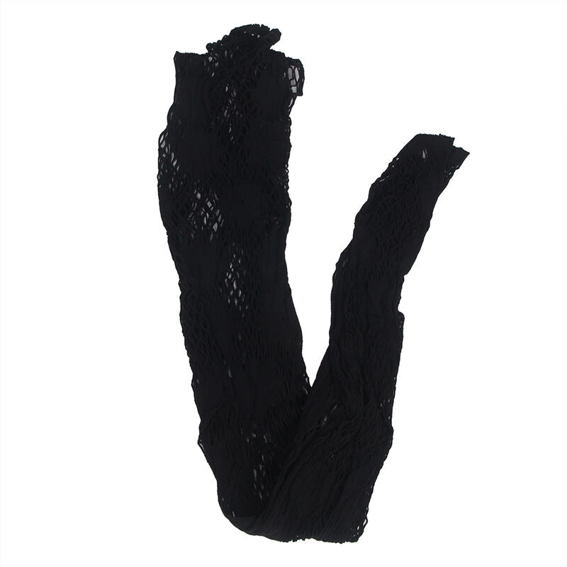 BODYSTOCKING A RETE CON MOTIVO FLOREALE, ELEGANTE E SOFISTICATO, NERO