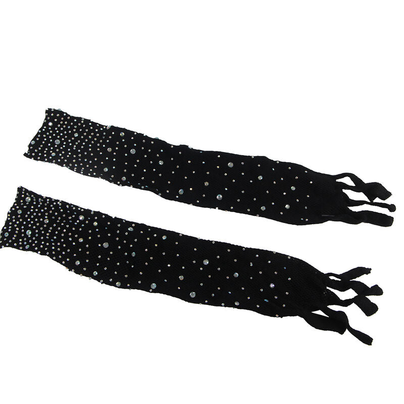 BODYSTOCKING A RETE CON GUANTI E STRASS, DESIGN SOFISTICATO, COMFORT ELASTICO