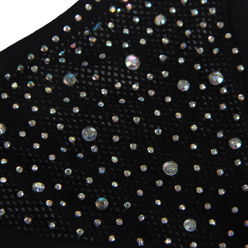 BODYSTOCKING A RETE CON GUANTI E STRASS, DESIGN SOFISTICATO, COMFORT ELASTICO
