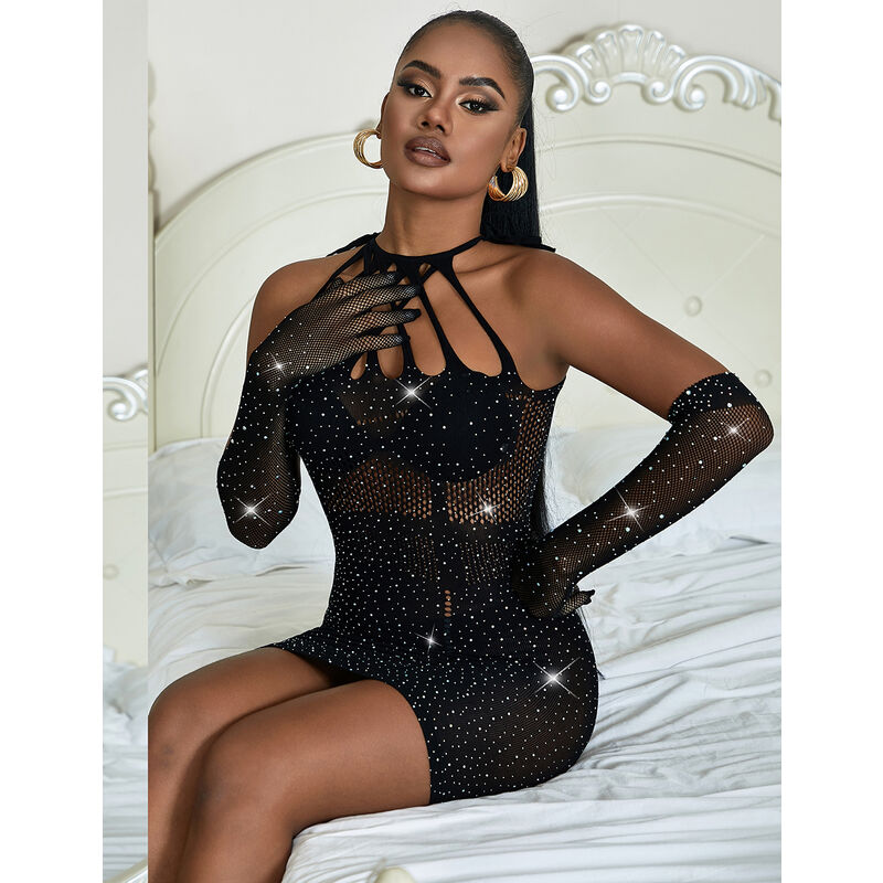 BODY SEXY A RETE CON STRASS, ELEGANTE E SENSUALE, COMFORT MASSIMO