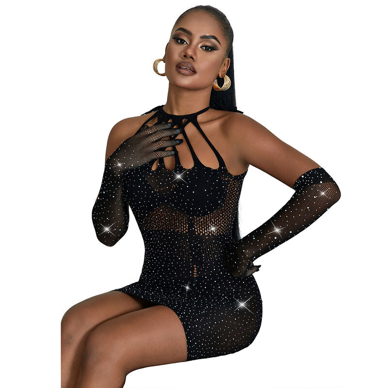 BODY SEXY A RETE CON STRASS, ELEGANTE E SENSUALE, COMFORT MASSIMO