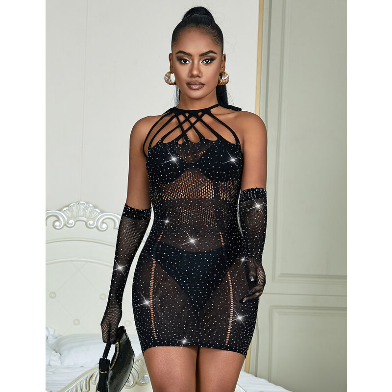 BODY SEXY A RETE CON STRASS, ELEGANTE E SENSUALE, COMFORT MASSIMO