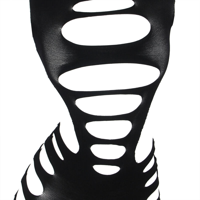 ABITO RETE ELASTICA MANICHE LUNGHE, DESIGN SEXY, NERO