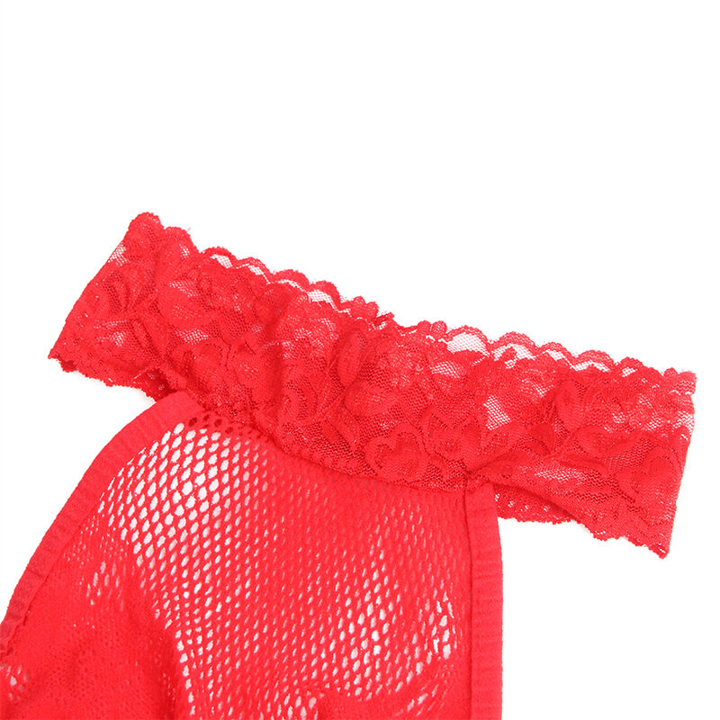 SUBBLIME - BODYSTOCKING A RETE E PIZZO CROTCHLESS COLLO ALTO ROSSO T/U 952372