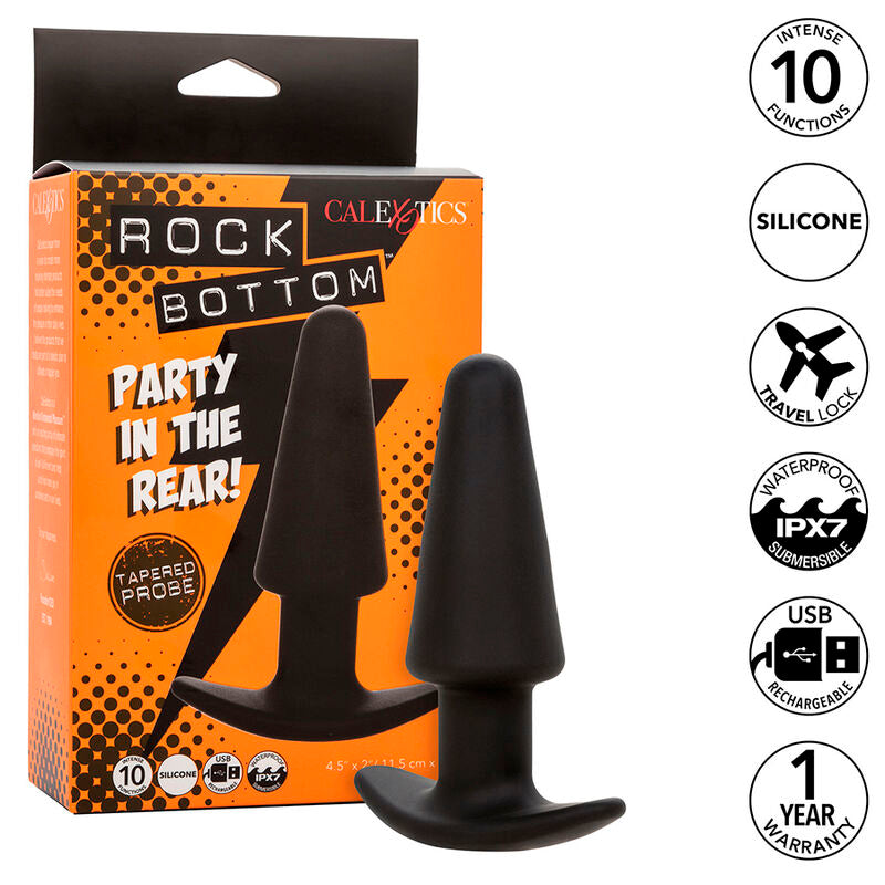 PLUG ANALE CONICO 10 VIBRAZIONI IN SILICONE ROCK BOTTOM NERO