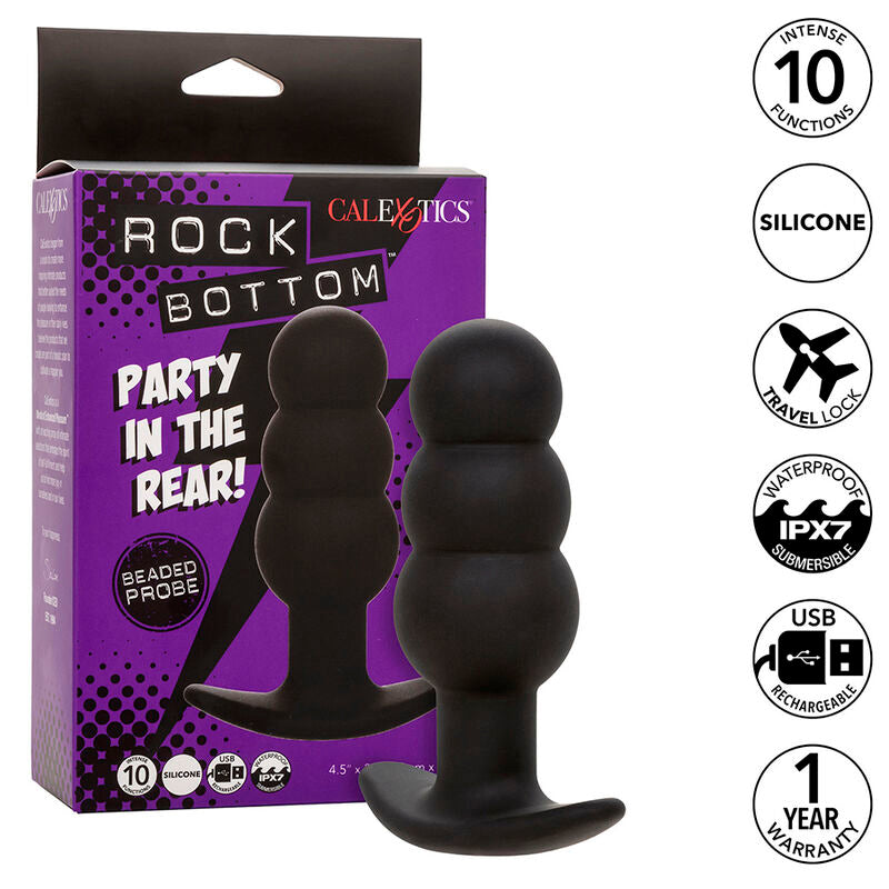 CALEXOTICS - ROCK BOTTOM PLUG ANALE CON PERLINE 10 VIBRAZIONI SILICONE NERO