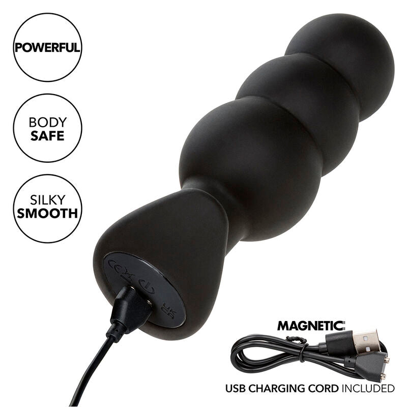 CALEXOTICS - ROCK BOTTOM PLUG ANALE CON PERLINE 10 VIBRAZIONI SILICONE NERO