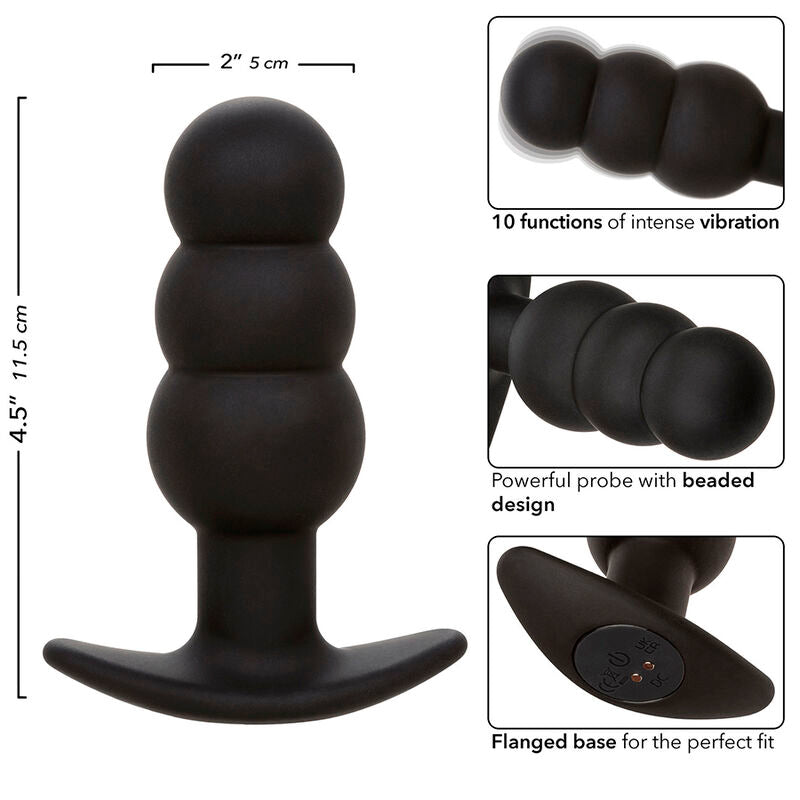 CALEXOTICS - ROCK BOTTOM PLUG ANALE CON PERLINE 10 VIBRAZIONI SILICONE NERO