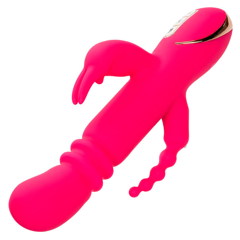VIBRATORE RISCALDANTE CON STIMOLATORE CLITORIDEO E ANALE, MOVIMENTO DI SPINTA, RICARICABILE USB