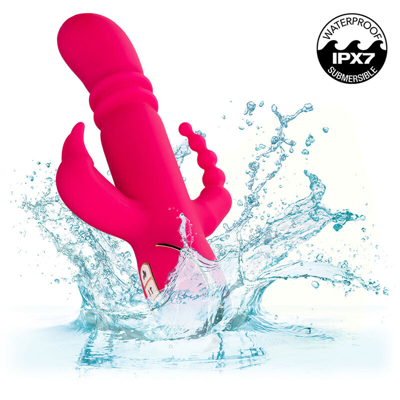 VIBRATORE RISCALDANTE CON STIMOLATORE CLITORIDEO E ANALE, MOVIMENTO DI SPINTA, RICARICABILE USB