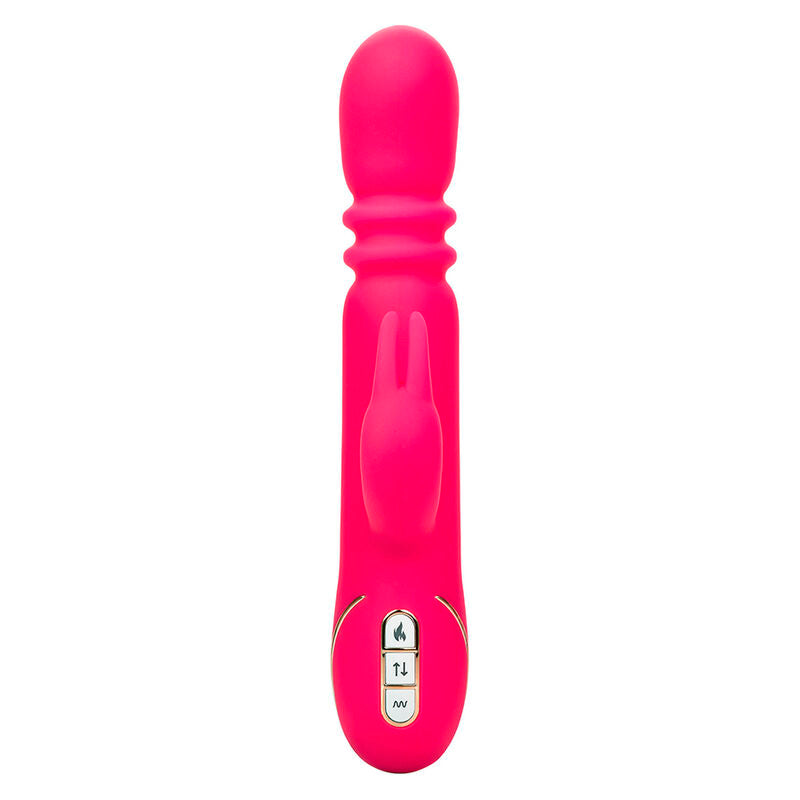 VIBRATORE RISCALDANTE CON STIMOLATORE CLITORIDEO E ANALE, MOVIMENTO DI SPINTA, RICARICABILE USB