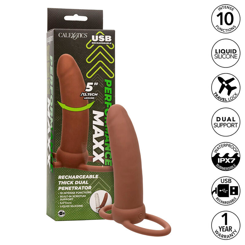 CALEXOTICS - MAXX THICK DUAL PENETRATOR PROLUNGA  10 VIBRAZIONI MARRONE
