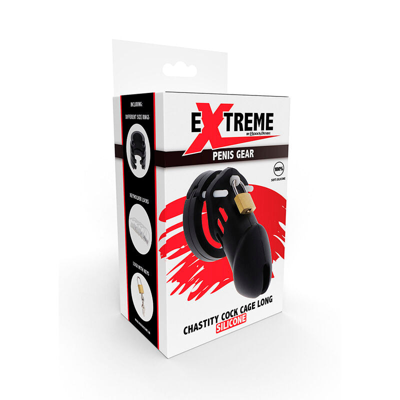 HIDDEN DESIRE - EXTREME GABBIA  DI CASTITÀ PER PENE IN SILICONE TAGLIA L NERO
