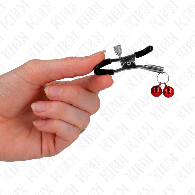 KINK - MORSETTI PER CAPEZZOLI CON DOPPIA CAMPANELLA ROSSA 6 CM