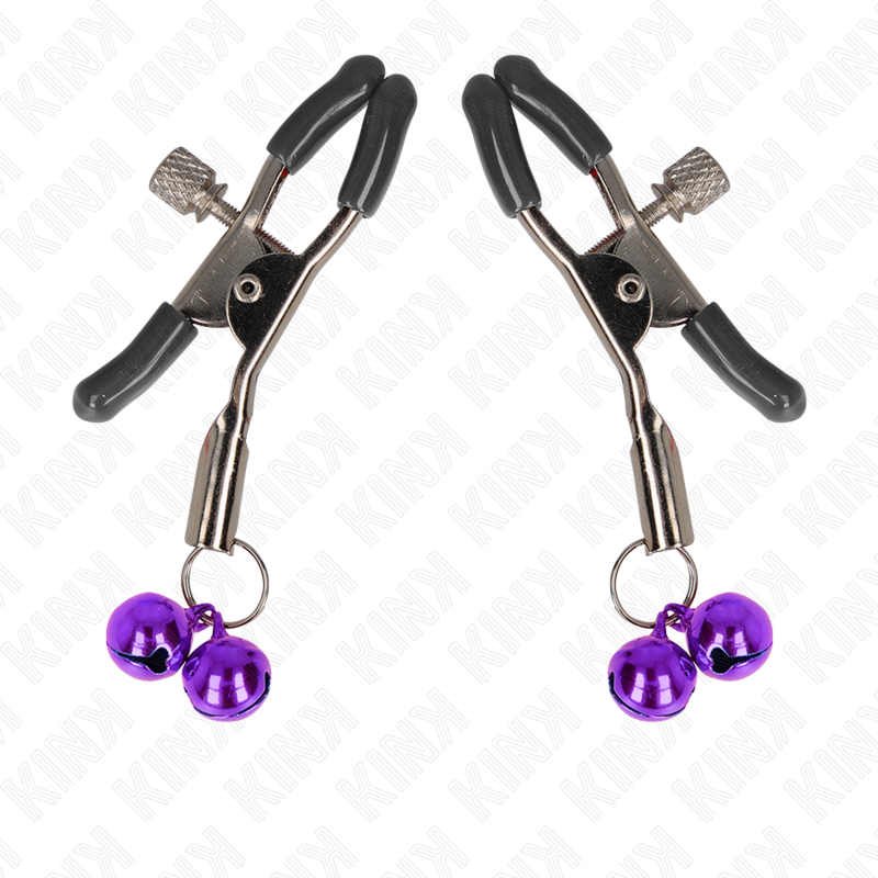 KINK - MORSETTI PER CAPEZZOLI CON DOPPIA CAMPANELLA VIOLA 6 CM