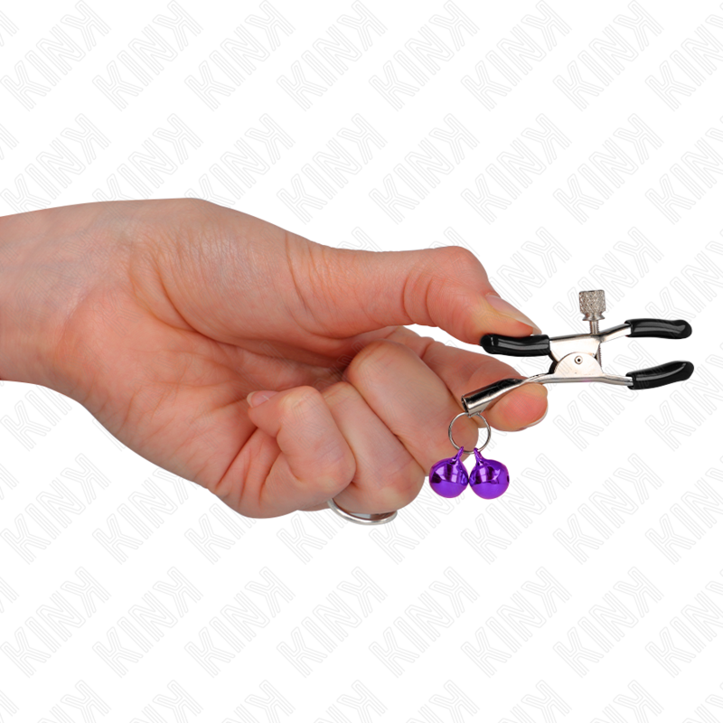 KINK - MORSETTI PER CAPEZZOLI CON DOPPIA CAMPANELLA VIOLA 6 CM