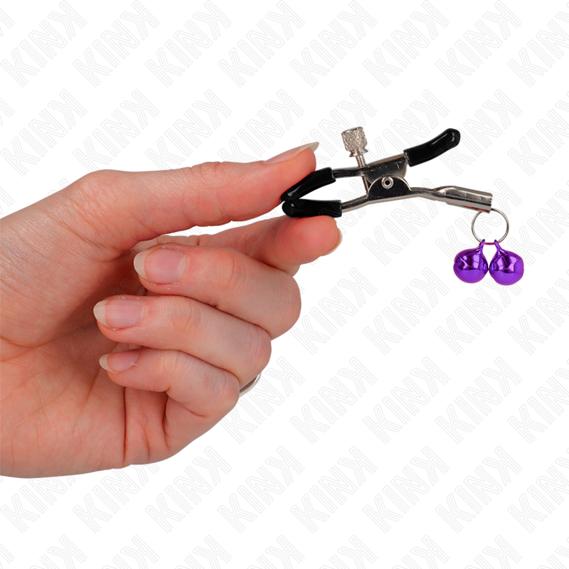 KINK - MORSETTI PER CAPEZZOLI CON DOPPIA CAMPANELLA VIOLA 6 CM