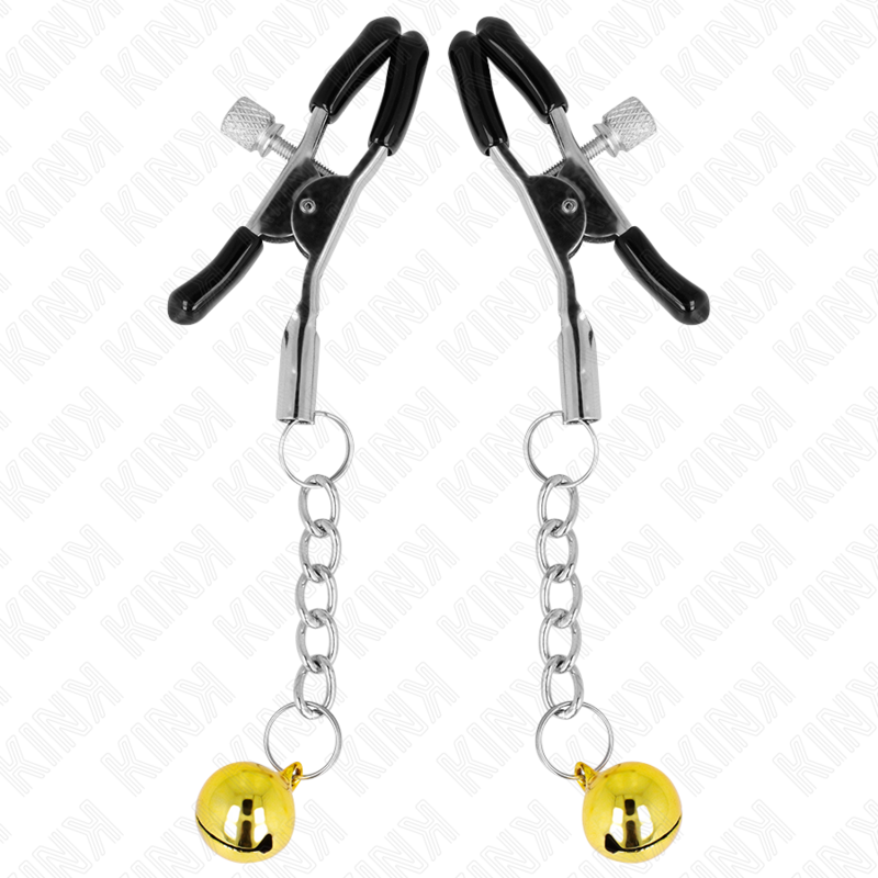 KINK - MORSETTI PER CAPEZZOLI CON CAMPANELLO COLOR ORO 6 CM
