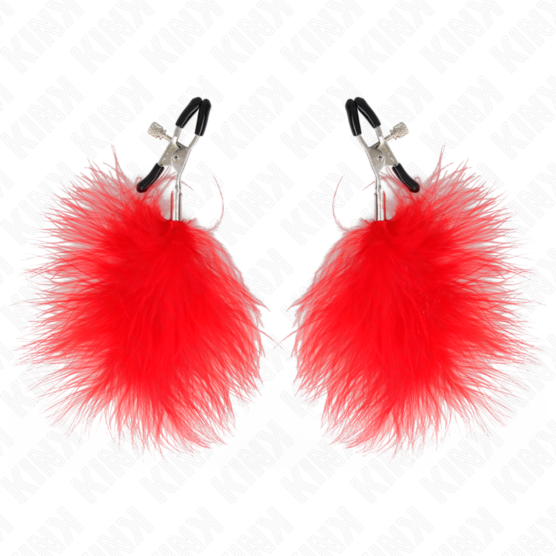 KINK - MORSETTI PER CAPEZZOLI CON PIUME ROSSE 7 CM