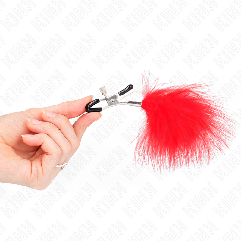 KINK - MORSETTI PER CAPEZZOLI CON PIUME ROSSE 7 CM