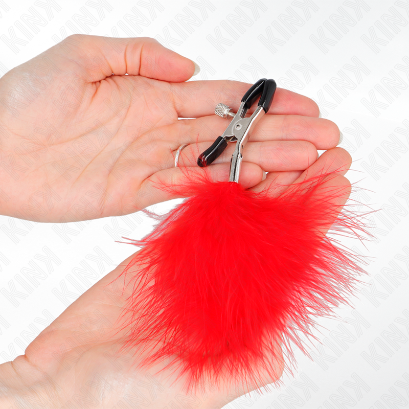 KINK - MORSETTI PER CAPEZZOLI CON PIUME ROSSE 7 CM