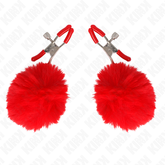 KINK - MORSETTO PER CAPEZZOLI  IN PELLICCIA SINTETICA ROSSO 6 CM