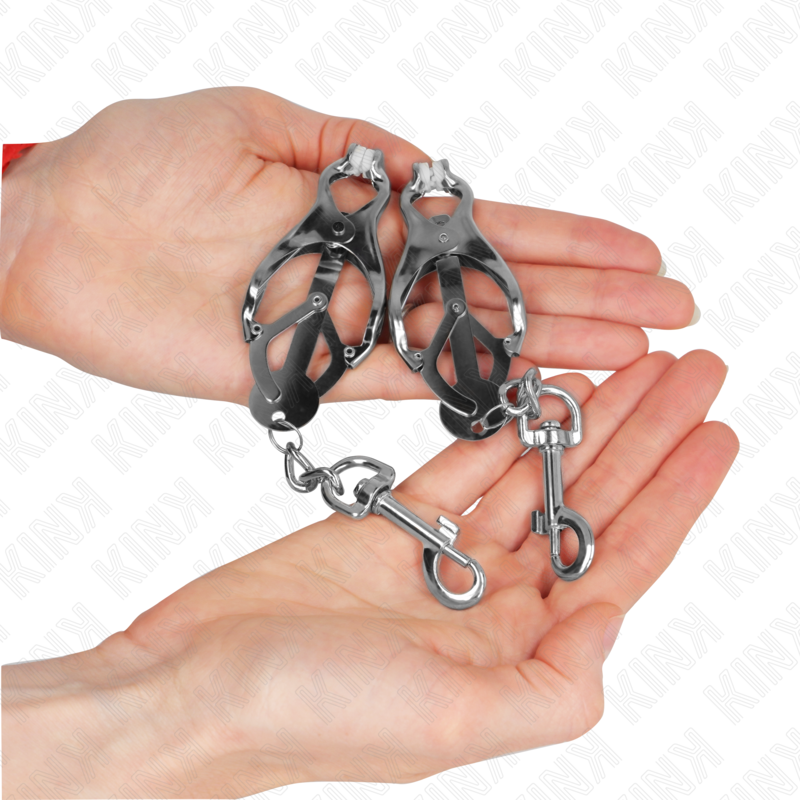 KINK - MORSETTI PER CAPEZZOLI A TRIFOGLIO GIAPPONESE CON GANCI COLOR ARGENTO