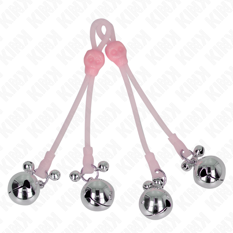 KINK - MORSETTI PER CAPEZZOLI REGOLABILI LUMINOSI A TESCHIO CON CAMPANELLI COLOR ROSA