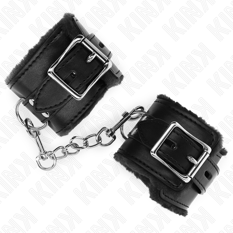 KINK - MANETTE RIVESTITE IN PELLICCIA NERI CON CINTURA NERA REGOLABILE 17-29 CM X 6 CM