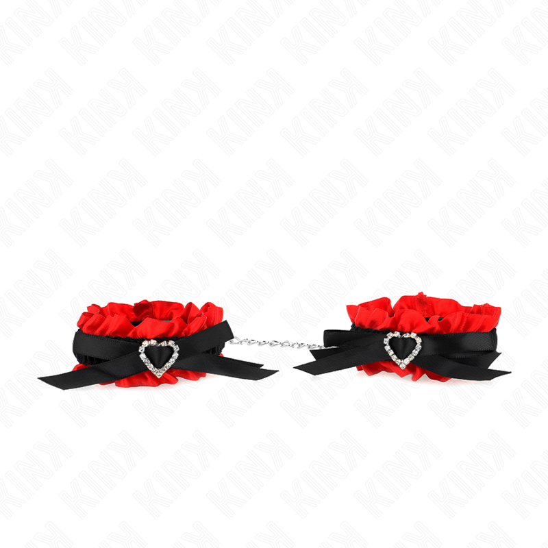 KINK - CINTURINI ELASTICI PER POLSI IN PIZZO ROSSO CON DETTAGLO  A CUORE REGOLABILI 22-35 CM