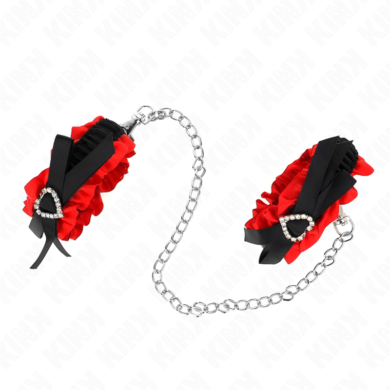 KINK - CINTURINI ELASTICI PER POLSI IN PIZZO ROSSO CON DETTAGLO  A CUORE REGOLABILI 22-35 CM