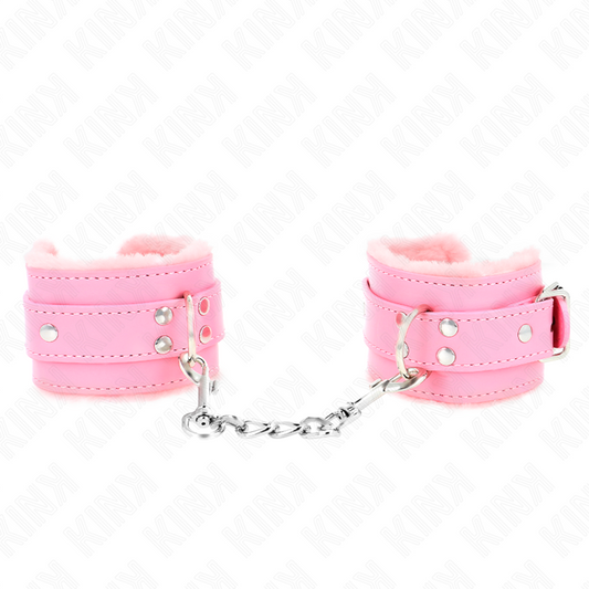 KINK - MANETTE RIVESTITE IN PELLICCIA ROSA CON CINTURA ROSA REGOLABILE 17-29 CM X 6 CM