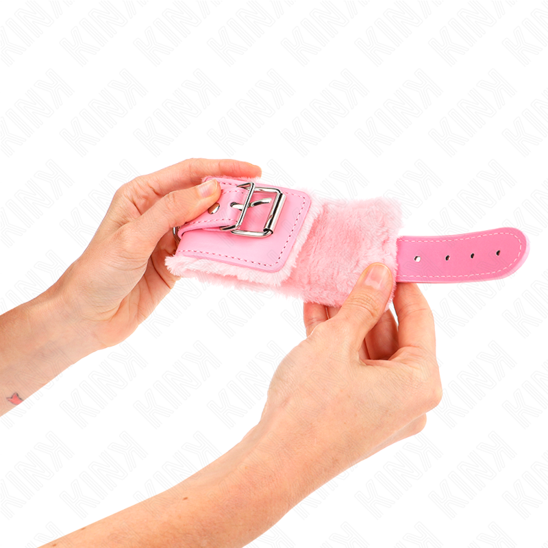 KINK - MANETTE RIVESTITE IN PELLICCIA ROSA CON CINTURA ROSA REGOLABILE 17-29 CM X 6 CM