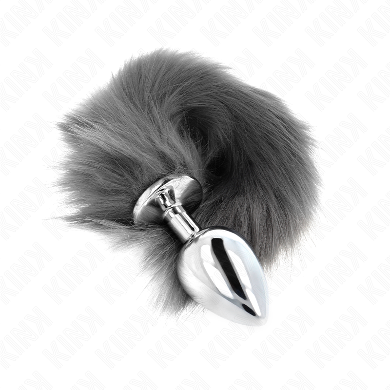 KINK - PLUG ANALE 10 X 4 CM CON CODA SINTETICA 40 CM GRIGIO E BIANCO TAGLIA L