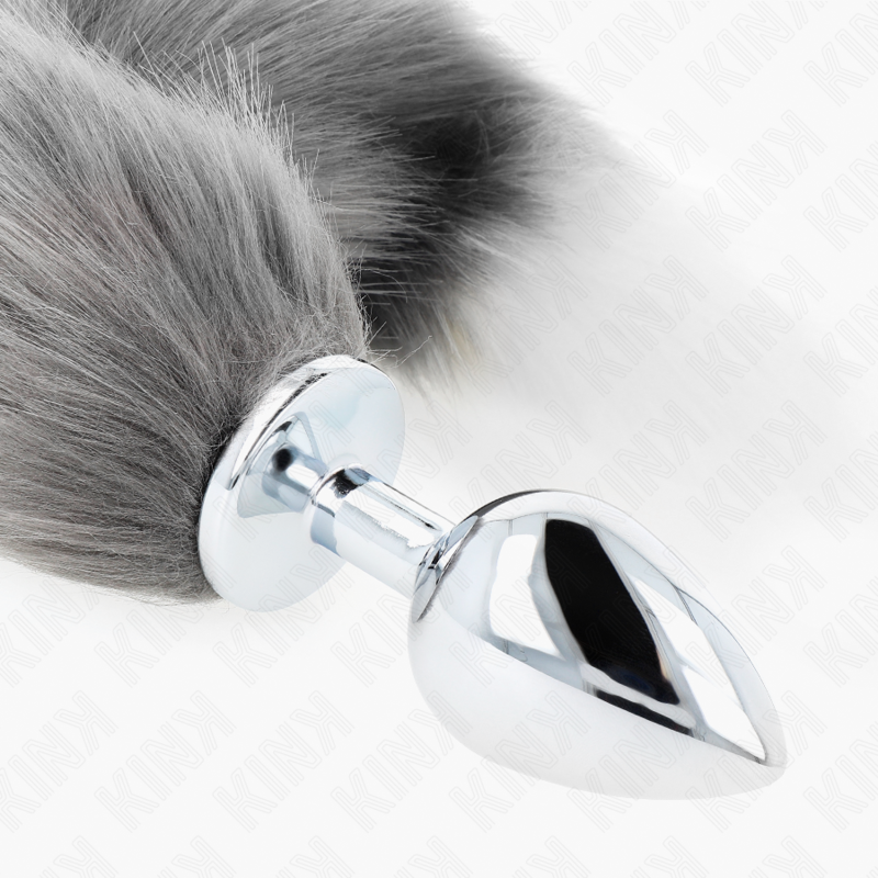 KINK - PLUG ANALE 10 X 4 CM CON CODA SINTETICA 40 CM GRIGIO E BIANCO TAGLIA L