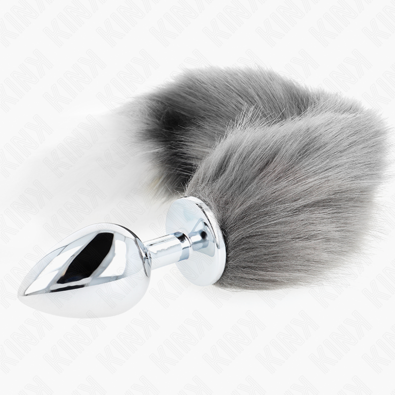 KINK - PLUG ANALE 10 X 4 CM CON CODA SINTETICA 40 CM GRIGIO E BIANCO TAGLIA L