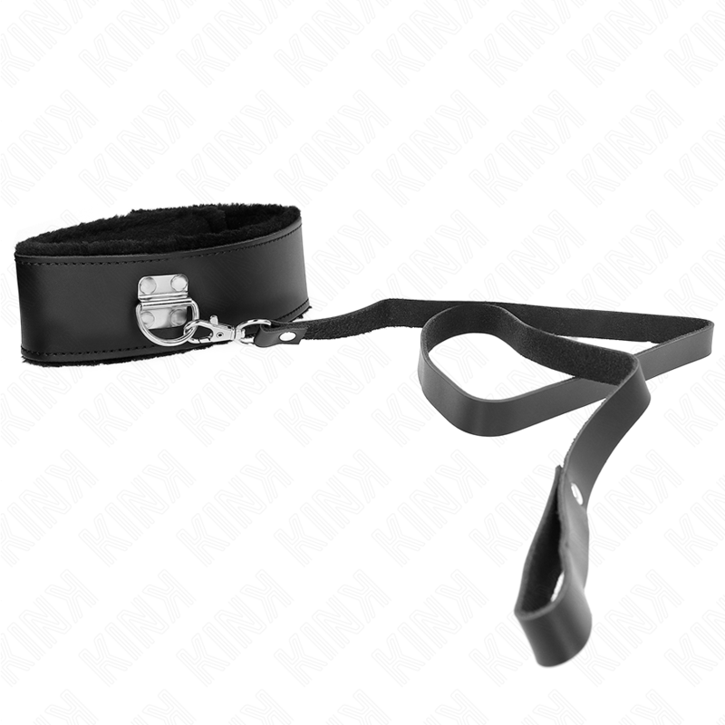 KINK - COLLARE CON GIUNZAGLIO 116 CM CON CINTURINO IN PELLE NERA REGOLABILE 40-48 CM X 6 CM