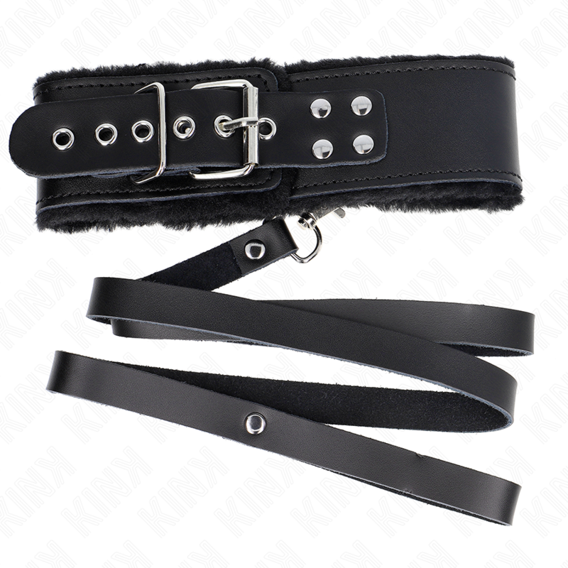KINK - COLLARE CON GIUNZAGLIO 116 CM CON CINTURINO IN PELLE NERA REGOLABILE 40-48 CM X 6 CM