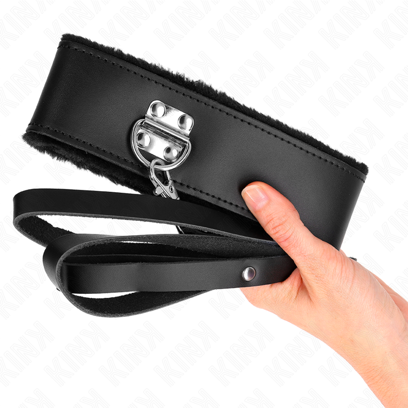 KINK - COLLARE CON GIUNZAGLIO 116 CM CON CINTURINO IN PELLE NERA REGOLABILE 40-48 CM X 6 CM
