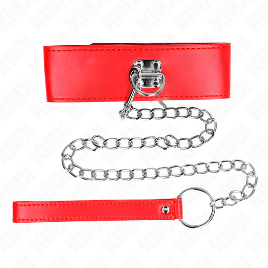 KINK - COLLARE  CON GUINZAGLIO 65 CM CON CINTURINO ROSSO LARGO REGOLABILE 33,5-41 CM X 5 CM
