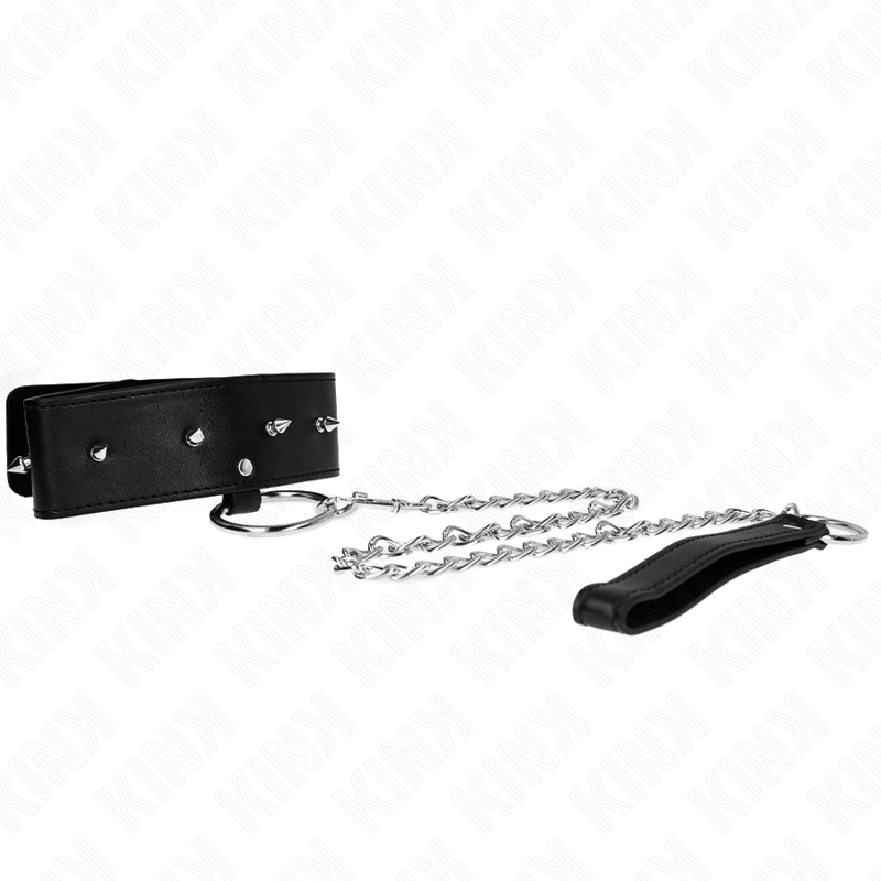 KINK - COLLARE CON GUINZAGLIO 65 CM CON BORCHIE COLOR ARGENTO MODELLO 2 REGOLABILE 36-43 CM X 5 CM