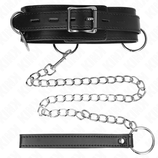 KINK - COLLARE SLAVERY A 3 ANELLI CON GUINZAGLIO 80 CM 53 X 5 CM