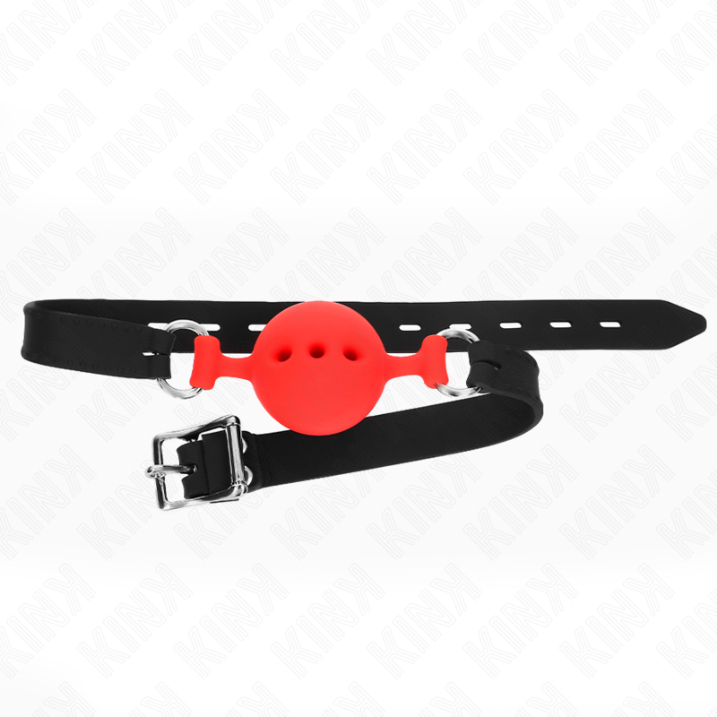 KINK - BALL GAG IN SILICONE COMPLETO 55 x 2 CM CON SFERA DA 4,5 CM TAGLIA M ROSSO REGOLABILE 35-51 CM