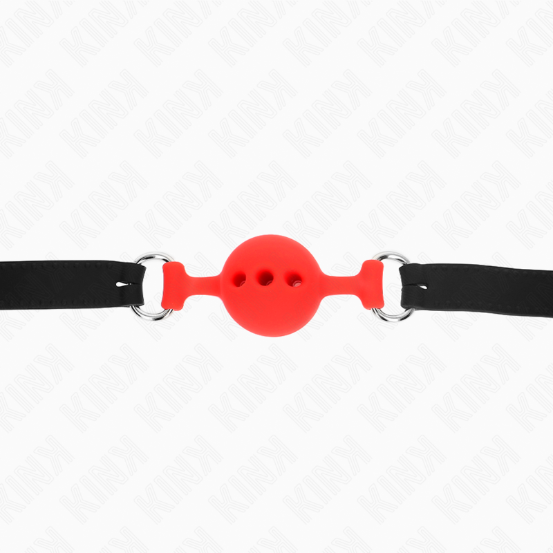 KINK - BALL GAG IN SILICONE  55 x 2 CM CON SFERA ROSSA DA 4 CM TAGLIA S NERO REGOLABILE 35-51 CM