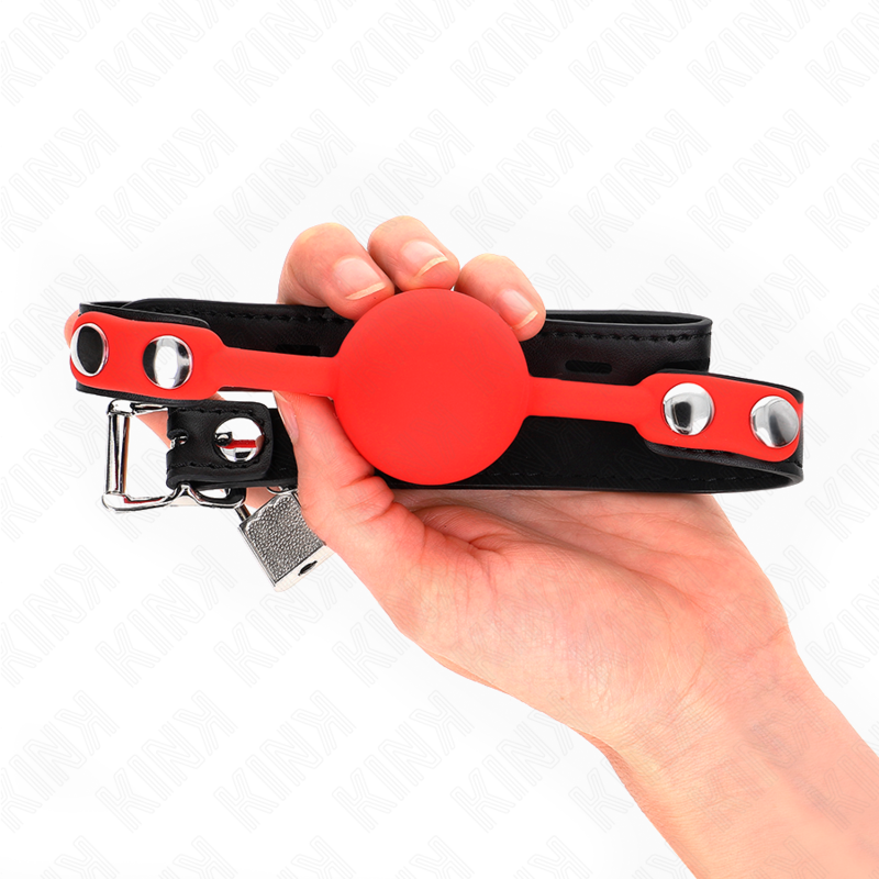 KINK - BALL GAG IN SILICONE CON SFERA 4 CM ROSSA CON LUCCHETTO MISURA 60 x 2 CM