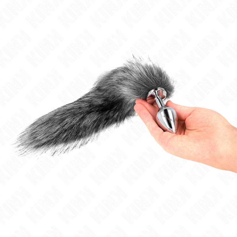 KINK - PLUG ANALE 8 X 3,5 CM CON CODA SINTETICA 40 CM GRIGIO TAGLIA M