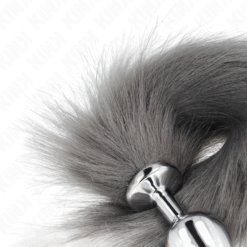 KINK - PLUG ANALE 8 X 3,5 CM CON CODA SINTETICA 40 CM GRIGIO E BIANCO TAGLIA M